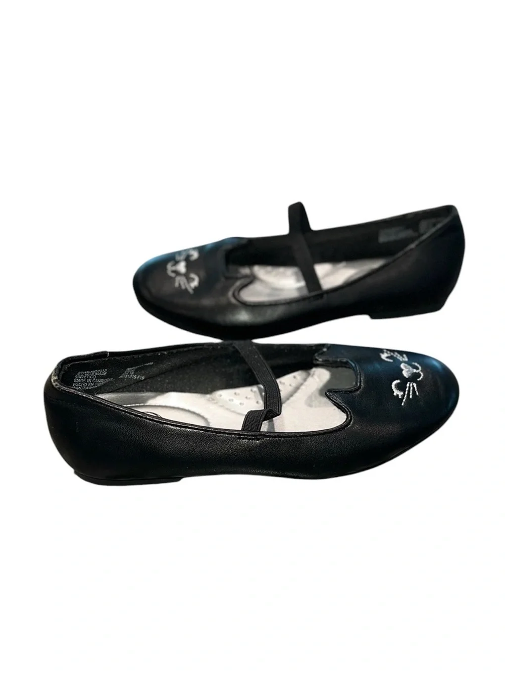 Wonder Nation Girls Black Cat Face Ballet Flats Mary Jane Shoes Size 12